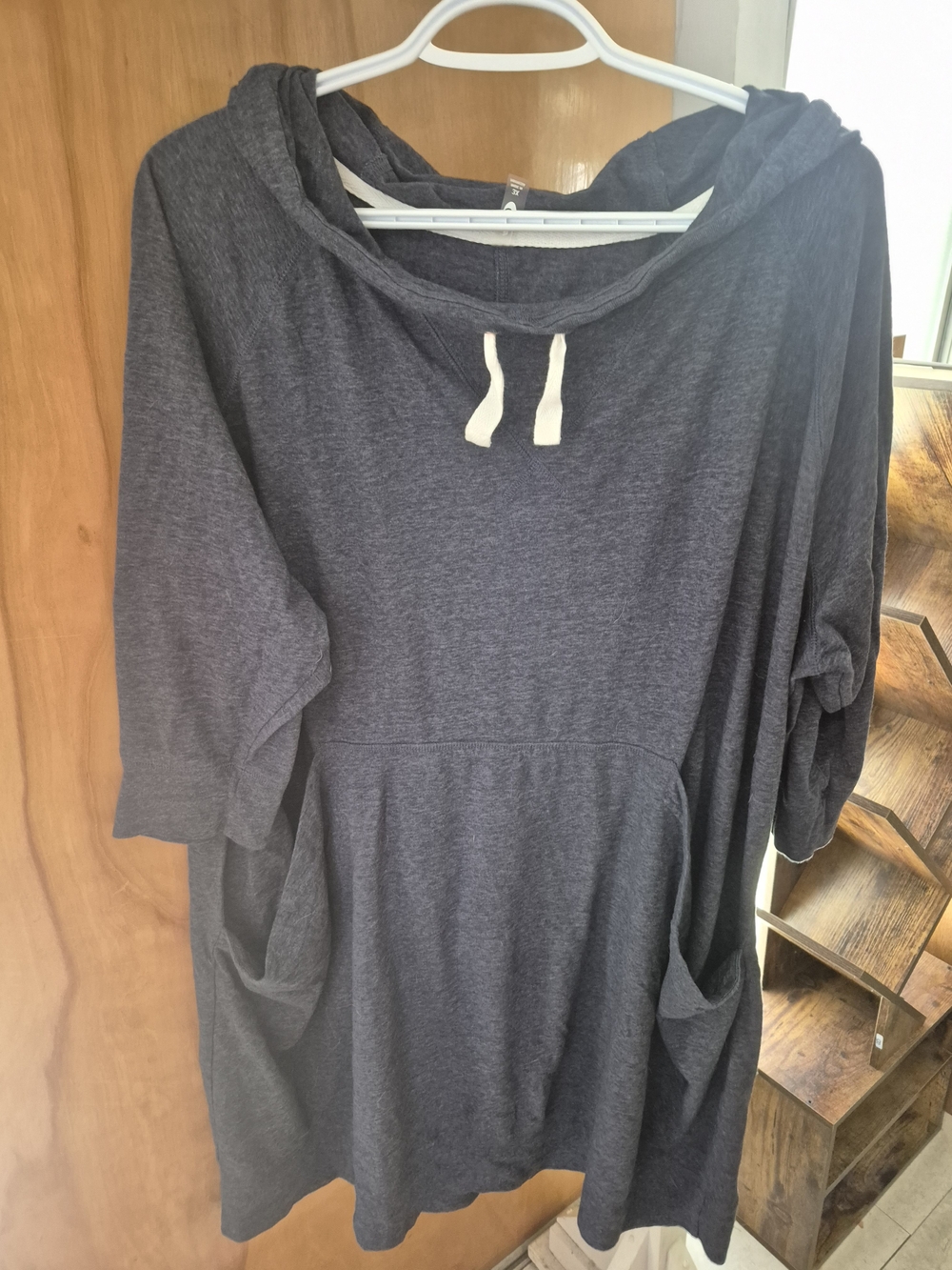 Women’s Dark Gray Hooded Pullover Tunic with Pockets